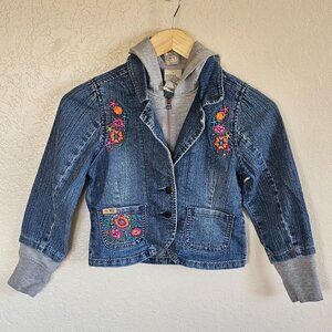 Girl Denim Jacket Sz 7 Embroidered Floral Design Gray Hoodie Stuff Hillary Duff